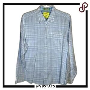 Tommy Bahama Blue-White Plaid LS Shirt size XL